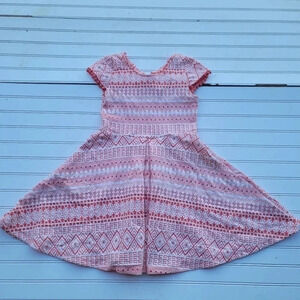 POOF GIRL Coral Pink White Strappy Cris Cross Stretchy Dress Cap Sleeve Sz M